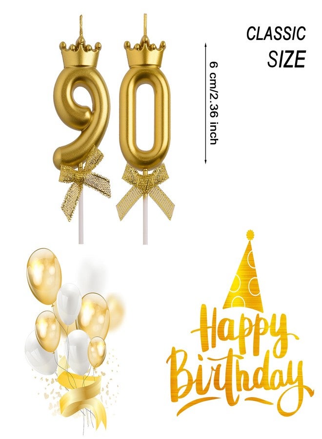 AOOLADA 90th Birthday Candles, Gold 90 Year Old Number Birthday Candles, Number 90 Candles for Men Women, Happy Birthday Party Decorations Cake Topper Gifts for Wedding Anniversary Celebration - Image 2